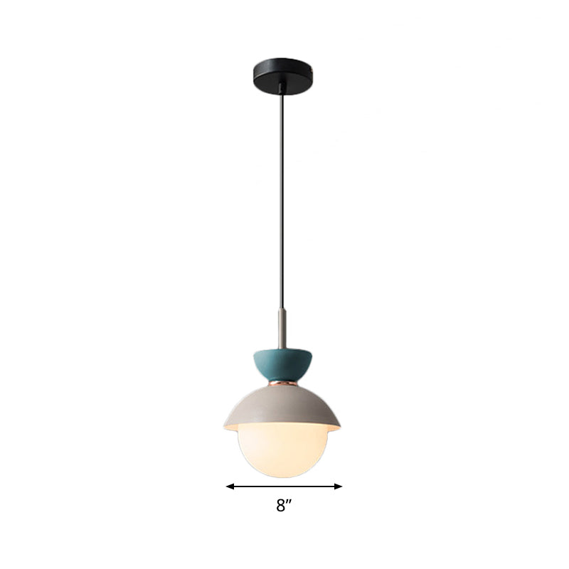 Justine - Macaron Hourglass Pendant Light Macaron Metal 1 Light Dark Blue and Gray/Dark Blue and Pink/Dark Blue and Pink Hanging Light with Globe White Glass Shade