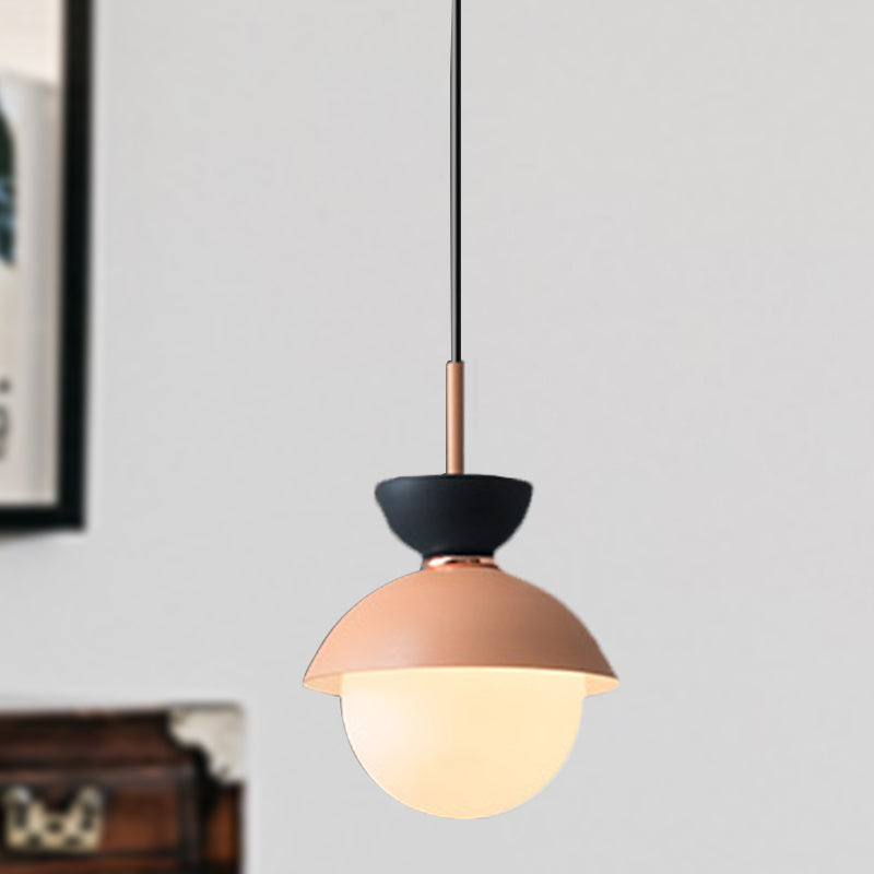 Justine - Macaron Hourglass Pendant Light Macaron Metal 1 Light Dark Blue and Gray/Dark Blue and Pink/Dark Blue and Pink Hanging Light with Globe White Glass Shade