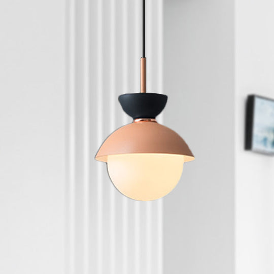 Justine - Macaron Hourglass Pendant Light Macaron Metal 1 Light Dark Blue and Gray/Dark Blue and Pink/Dark Blue and Pink Hanging Light with Globe White Glass Shade