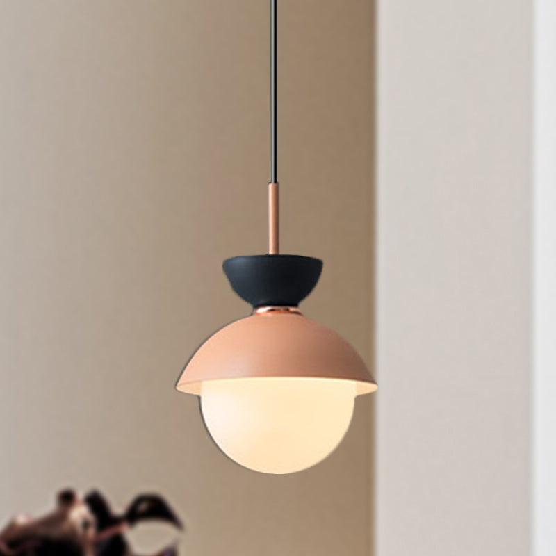 Justine - Macaron Hourglass Pendant Light Macaron Metal 1 Light Dark Blue and Gray/Dark Blue and Pink/Dark Blue and Pink Hanging Light with Globe White Glass Shade