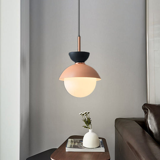 Justine - Macaron Hourglass Pendant Light Macaron Metal 1 Light Dark Blue and Gray/Dark Blue and Pink/Dark Blue and Pink Hanging Light with Globe White Glass Shade