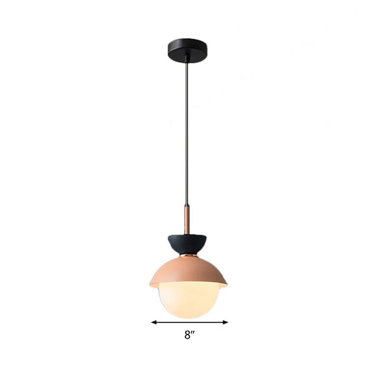 Justine - Macaron Hourglass Pendant Light Macaron Metal 1 Light Dark Blue and Gray/Dark Blue and Pink/Dark Blue and Pink Hanging Light with Globe White Glass Shade