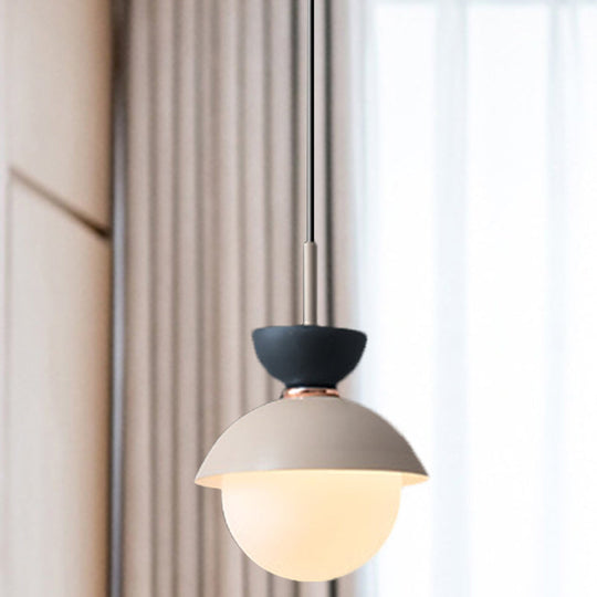 Justine - Macaron Hourglass Pendant Light Macaron Metal 1 Light Dark Blue and Gray/Dark Blue and Pink/Dark Blue and Pink Hanging Light with Globe White Glass Shade