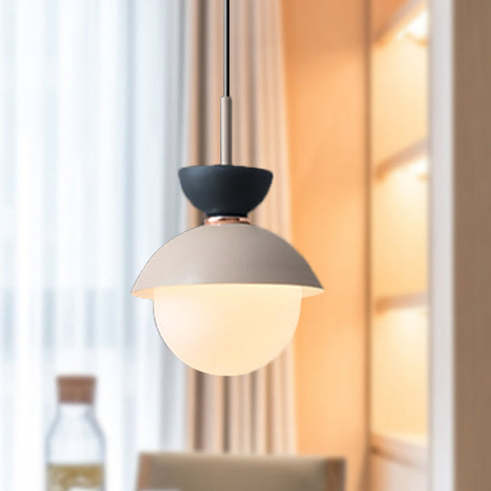 Justine - Macaron Hourglass Pendant Light Macaron Metal 1 Light Dark Blue and Gray/Dark Blue and Pink/Dark Blue and Pink Hanging Light with Globe White Glass Shade