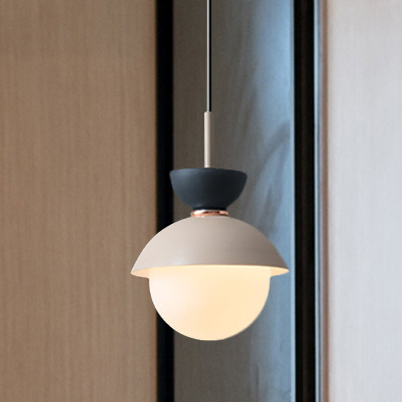 Justine - Macaron Hourglass Pendant Light Macaron Metal 1 Light Dark Blue and Gray/Dark Blue and Pink/Dark Blue and Pink Hanging Light with Globe White Glass Shade