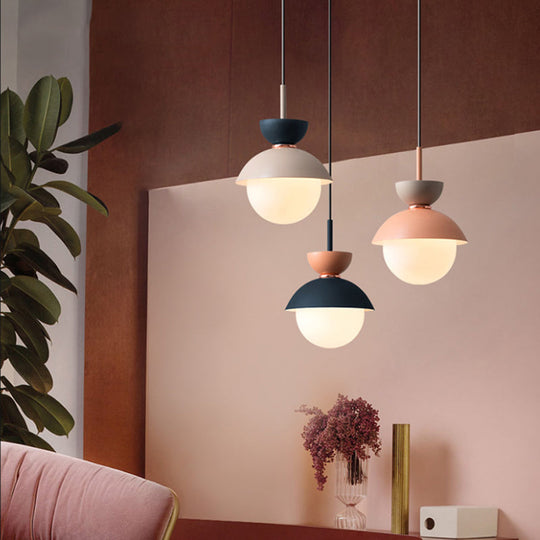 Hourglass Pendant Light: Modern Macaron Metal Design With Dual Toned Hanging Light And Globe White