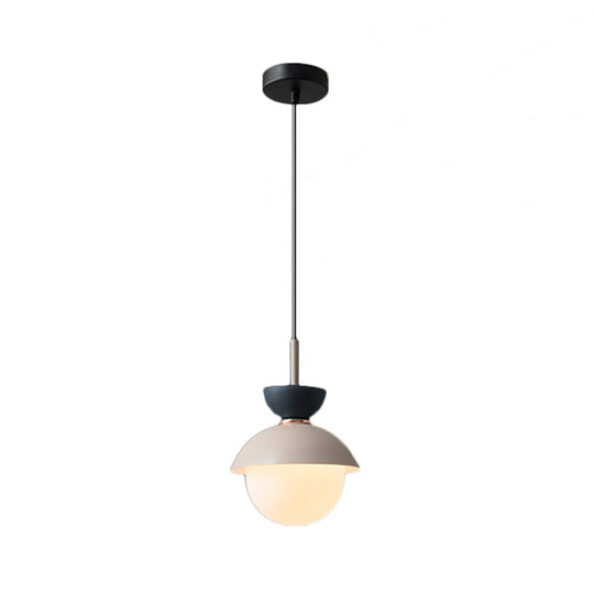 Justine - Macaron Hourglass Pendant Light Macaron Metal 1 Light Dark Blue and Gray/Dark Blue and Pink/Dark Blue and Pink Hanging Light with Globe White Glass Shade