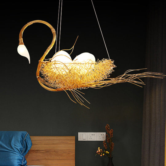 Modern Gold Goose Chandelier Light - Egg Design, 3-Light Metal Pendant