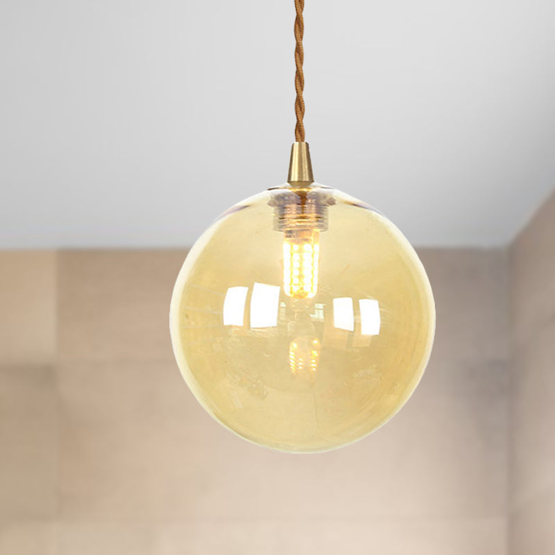 Macaron Globe Pendant Light With Amber/White/Red Glass - Ideal For Bedroom Suspension Lighting Amber