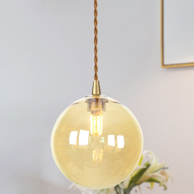 Amber/White/Red Macaron Glass Pendant Light Fixture - 1 Light Suspension Light with Rope for Bedroom