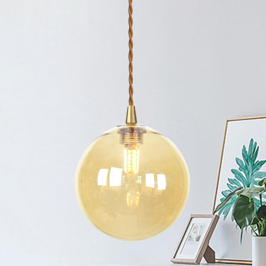 Macaron Globe Pendant Light With Amber/White/Red Glass - Ideal For Bedroom Suspension Lighting