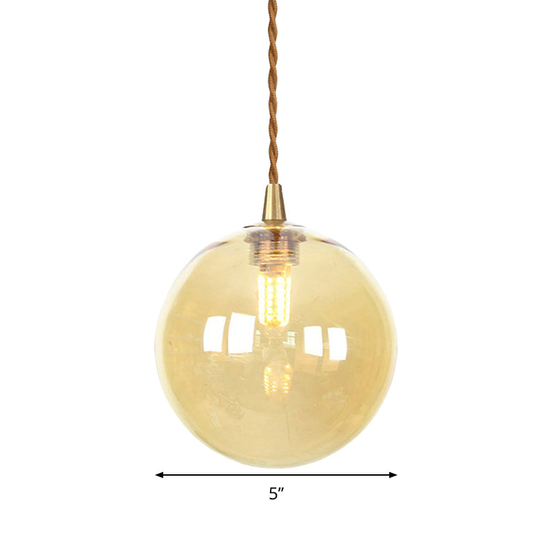 Macaron Globe Pendant Light With Amber/White/Red Glass - Ideal For Bedroom Suspension Lighting