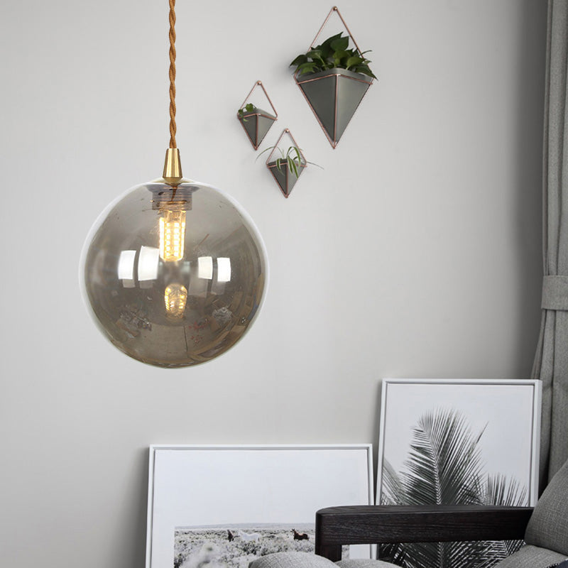 Macaron Globe Pendant Light With Amber/White/Red Glass - Ideal For Bedroom Suspension Lighting