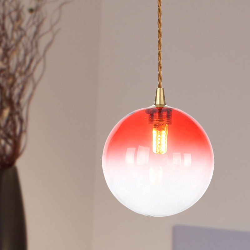 Amber/White/Red Macaron Glass Pendant Light Fixture - 1 Light Suspension Light with Rope for Bedroom