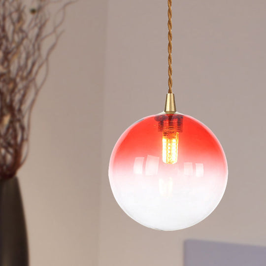 Macaron Globe Pendant Light With Amber/White/Red Glass - Ideal For Bedroom Suspension Lighting