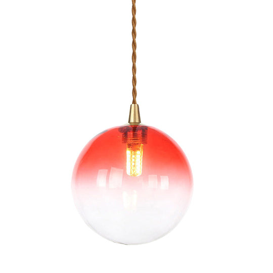 Amber/White/Red Macaron Glass Pendant Light Fixture - 1 Light Suspension Light with Rope for Bedroom