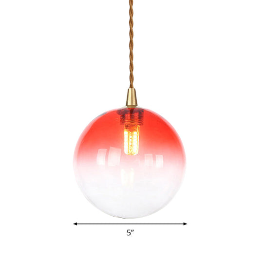 Amber/White/Red Macaron Glass Pendant Light Fixture - 1 Light Suspension Light with Rope for Bedroom