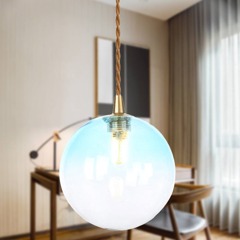 Macaron Globe Pendant Light With Amber/White/Red Glass - Ideal For Bedroom Suspension Lighting Blue