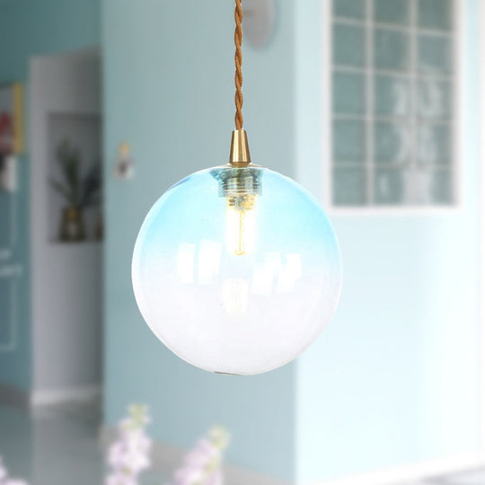 Amber/White/Red Macaron Glass Pendant Light Fixture - 1 Light Suspension Light with Rope for Bedroom