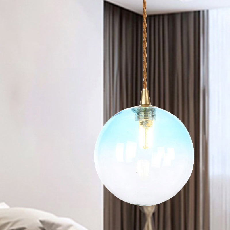 Macaron Globe Pendant Light With Amber/White/Red Glass - Ideal For Bedroom Suspension Lighting