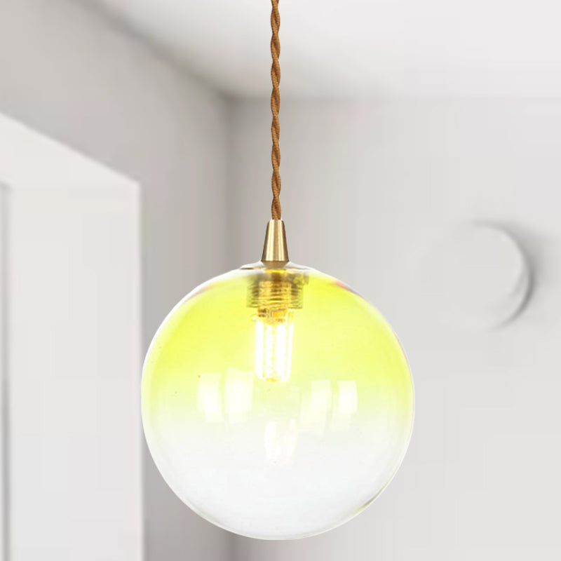 Amber/White/Red Macaron Glass Pendant Light Fixture - 1 Light Suspension Light with Rope for Bedroom