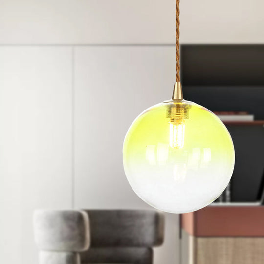 Macaron Globe Pendant Light With Amber/White/Red Glass - Ideal For Bedroom Suspension Lighting