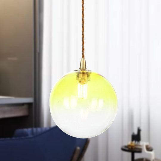 Amber/White/Red Macaron Glass Pendant Light Fixture - 1 Light Suspension Light with Rope for Bedroom