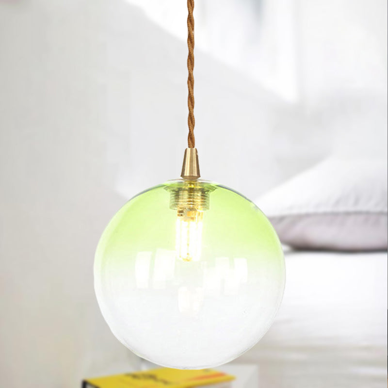 Macaron Globe Pendant Light With Amber/White/Red Glass - Ideal For Bedroom Suspension Lighting Green