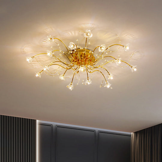 Sputnik Crystal Semi Flush Ceiling Light Fixture in Gold with 17/21 Bulbs - Contemporary Design