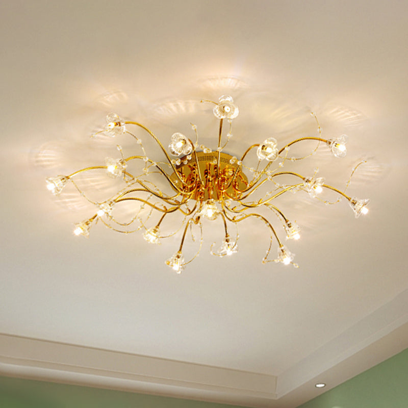 Sputnik Crystal Semi Flush Ceiling Light Fixture in Gold with 17/21 Bulbs - Contemporary Design