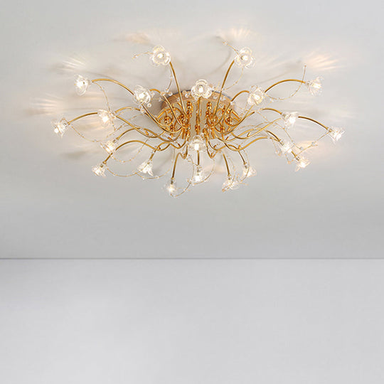 Sputnik Crystal Semi Flush Ceiling Light Fixture in Gold with 17/21 Bulbs - Contemporary Design