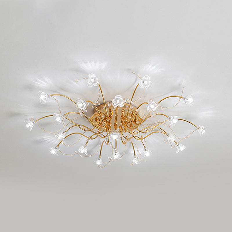 Sputnik Crystal Semi Flush Ceiling Light Fixture in Gold with 17/21 Bulbs - Contemporary Design