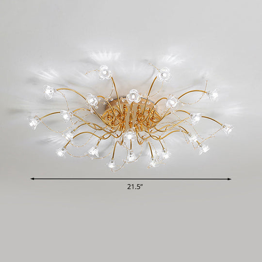 Sputnik Crystal Semi Flush Ceiling Light Fixture in Gold with 17/21 Bulbs - Contemporary Design