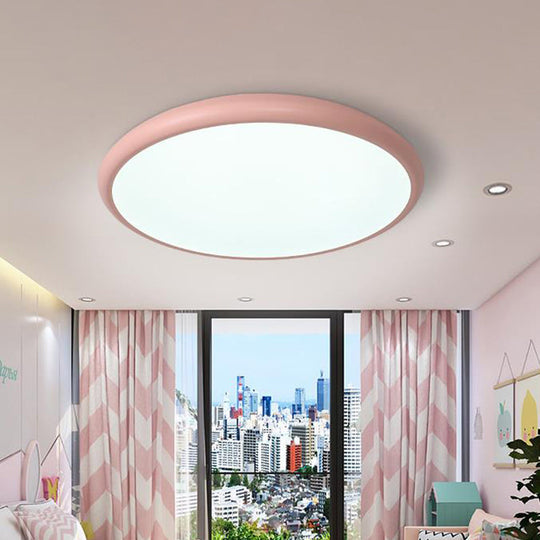 Modern Pink LED Ceiling Mounted Fixture, Round Acrylic Flush Mount Light in Warm & White Light, 15"/18"/22" Width