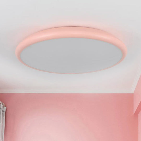 Modern Pink LED Ceiling Mounted Fixture, Round Acrylic Flush Mount Light in Warm & White Light, 15"/18"/22" Width