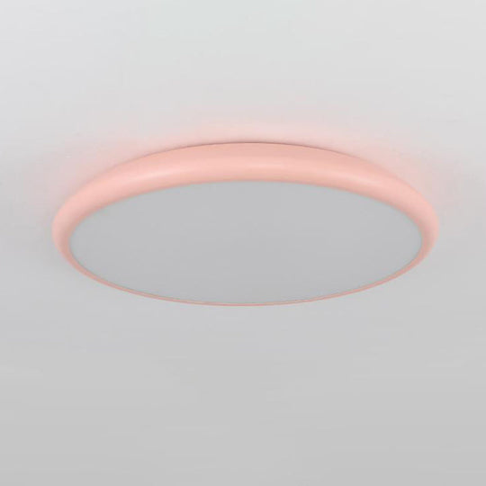 Modern Pink LED Ceiling Mounted Fixture, Round Acrylic Flush Mount Light in Warm & White Light, 15"/18"/22" Width