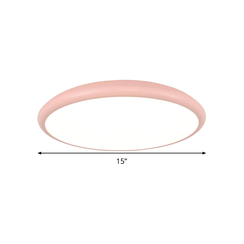 Modern Pink LED Ceiling Mounted Fixture, Round Acrylic Flush Mount Light in Warm & White Light, 15"/18"/22" Width