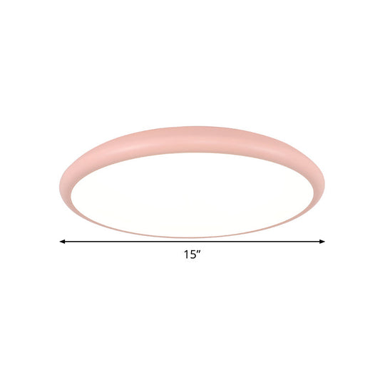 Modern Pink Led Ceiling Mounted Fixture Round Acrylic Flush Mount Light In Warm & White 15/18/22