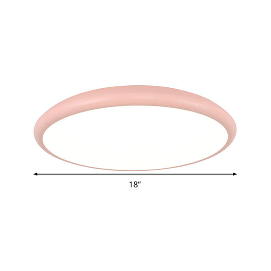 Modern Pink LED Ceiling Mounted Fixture, Round Acrylic Flush Mount Light in Warm & White Light, 15"/18"/22" Width