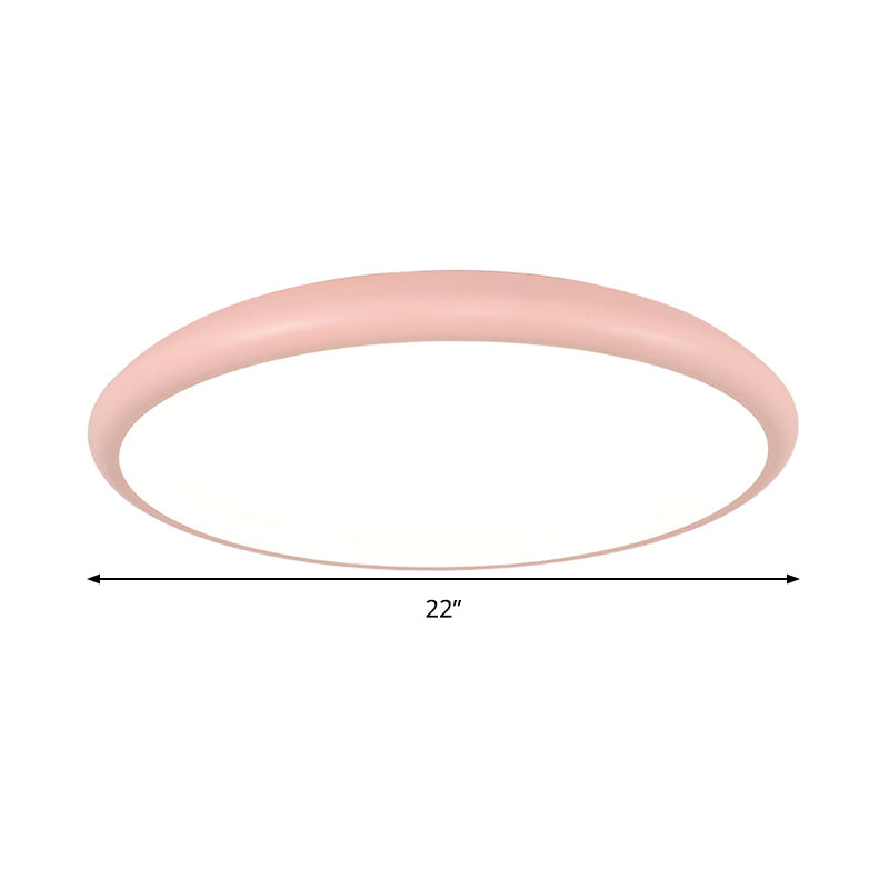 Modern Pink LED Ceiling Mounted Fixture, Round Acrylic Flush Mount Light in Warm & White Light, 15"/18"/22" Width