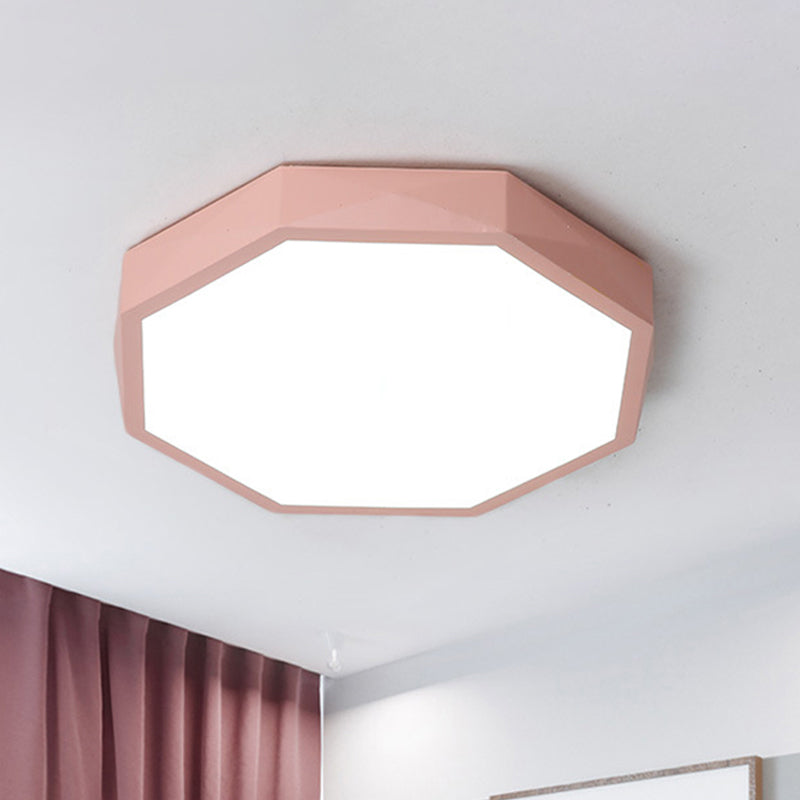 Minimal LED Octagon Flush Mount Lighting Fixture in Pink/Yellow/Blue - Warm/White Light, 16.5"/20.5