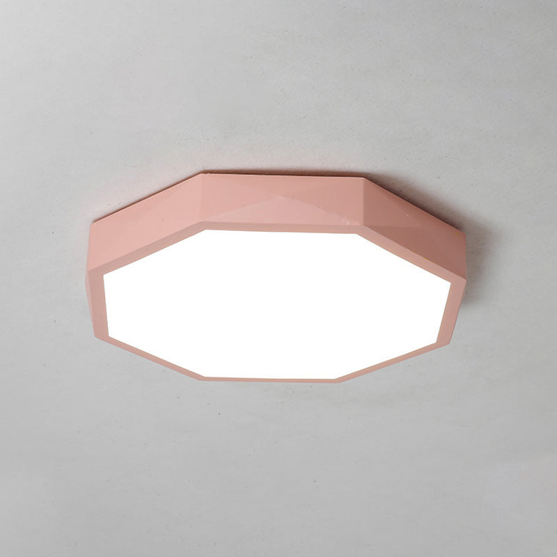 Minimal LED Octagon Flush Mount Lighting Fixture in Pink/Yellow/Blue - Warm/White Light, 16.5"/20.5