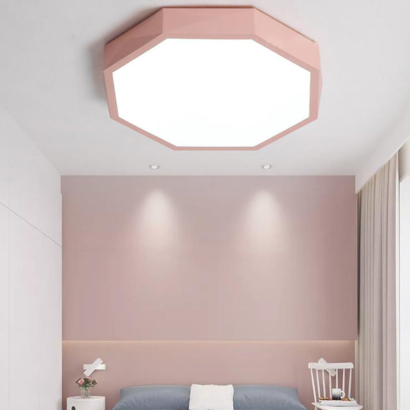 Minimal Led Octagon Flush Mount Lighting Fixture In Pink/Yellow/Blue - Warm/White Light 16.5/20.5