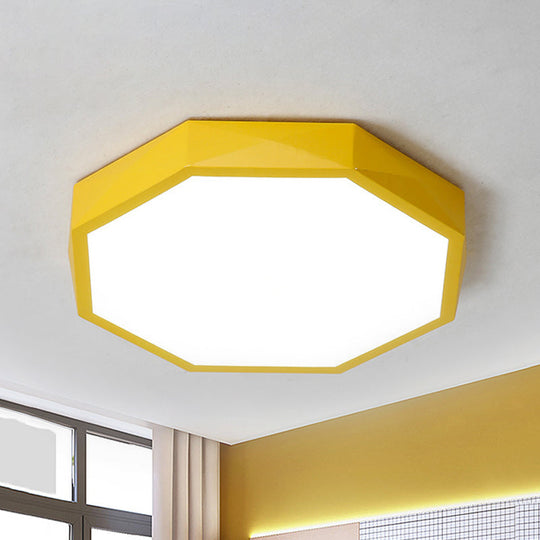 Minimal LED Octagon Flush Mount Lighting Fixture in Pink/Yellow/Blue - Warm/White Light, 16.5"/20.5