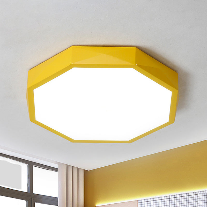 Minimal Led Octagon Flush Mount Lighting Fixture In Pink/Yellow/Blue - Warm/White Light 16.5/20.5