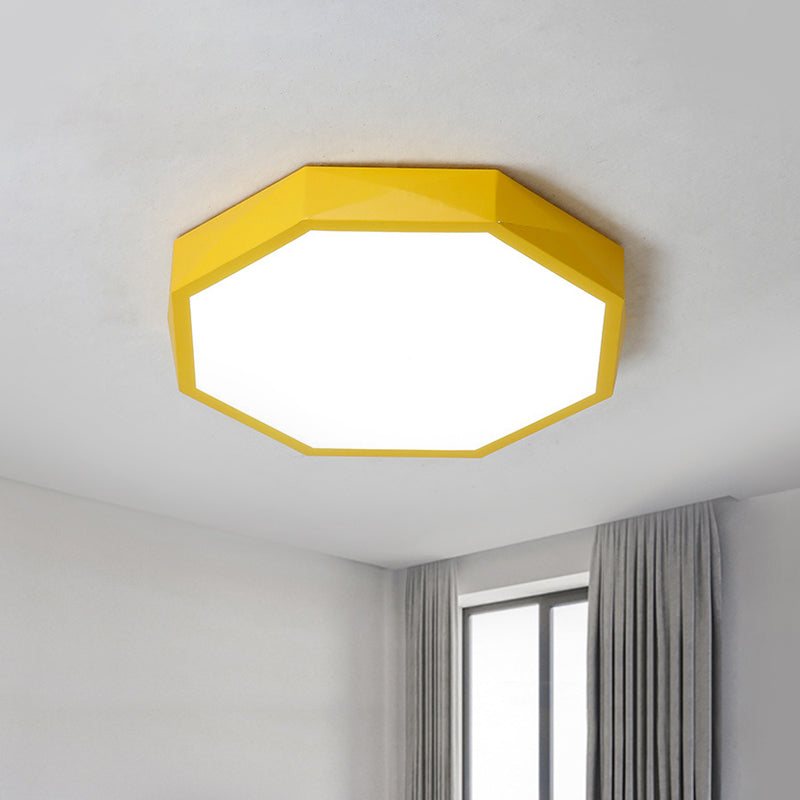 Minimal LED Octagon Flush Mount Lighting Fixture in Pink/Yellow/Blue - Warm/White Light, 16.5"/20.5