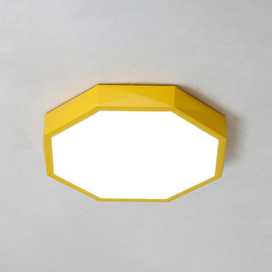 Minimal LED Octagon Flush Mount Lighting Fixture in Pink/Yellow/Blue - Warm/White Light, 16.5"/20.5