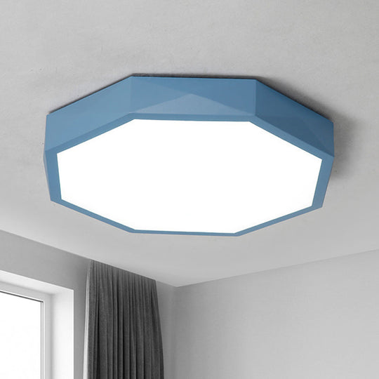 Minimal LED Octagon Flush Mount Lighting Fixture in Pink/Yellow/Blue - Warm/White Light, 16.5"/20.5