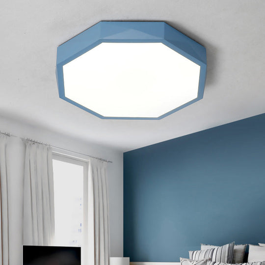 Minimal LED Octagon Flush Mount Lighting Fixture in Pink/Yellow/Blue - Warm/White Light, 16.5"/20.5