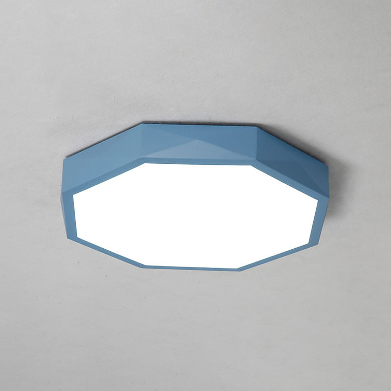 Minimal LED Octagon Flush Mount Lighting Fixture in Pink/Yellow/Blue - Warm/White Light, 16.5"/20.5